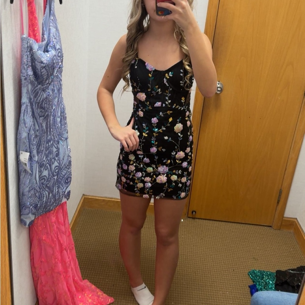 Floral Black Mini Dress